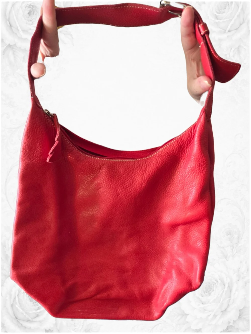 Roots Red Leather Hobo Shoulder Bag